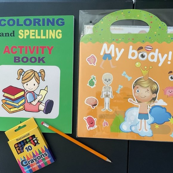 Bundle of coloring- spelling book, My body stickers, pencil and crayon for kids - Picture 1 of 4